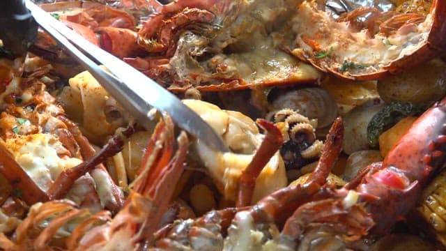 Cuttlefish among various seafood