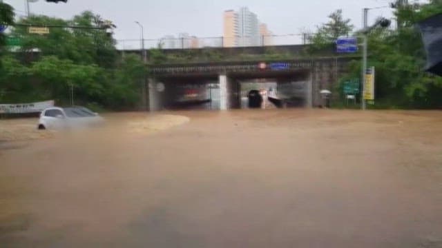 Flooded City Street with Submerged Vehicles