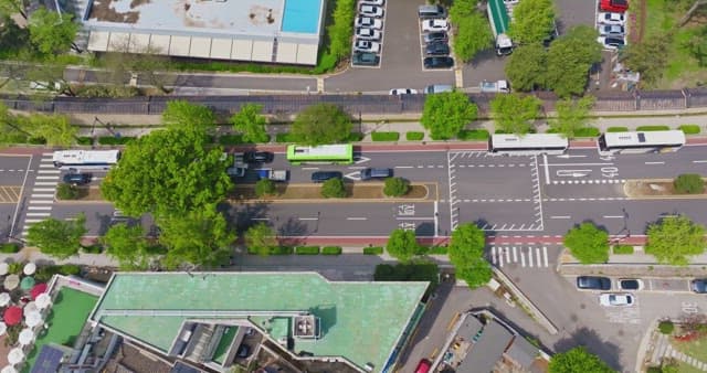 Busy city intersection with traffic
