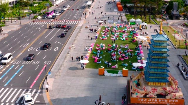 Aerial View of a Bustling City Square