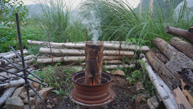 Smoke coming out of a crack in the firewood