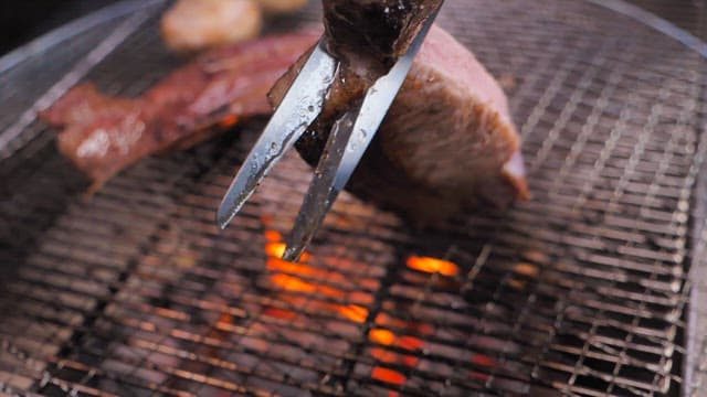 Pork grilled on a grill