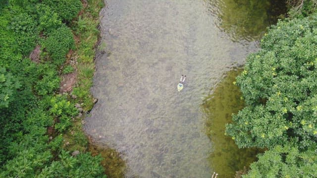 People floating in a clear river