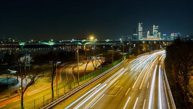 Light Trails and Night View Created by Urban Traffic