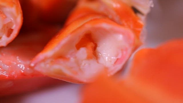 Close-up of fresh and red crab meat