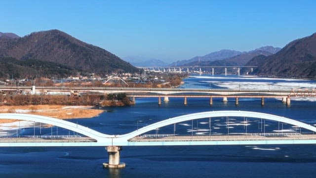 Panoramic View of Bridges Crossing a River