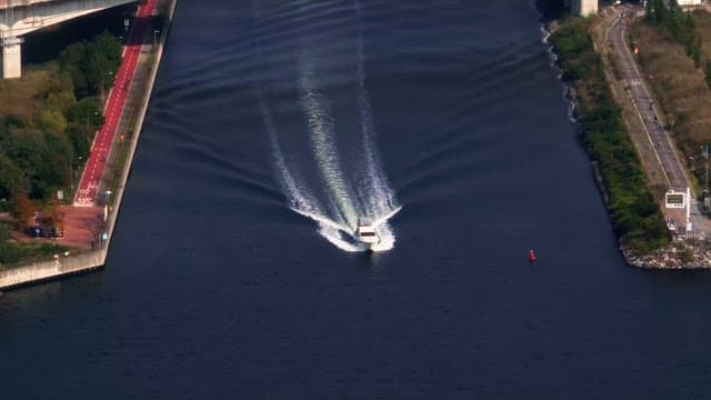 Boat cruising along a river