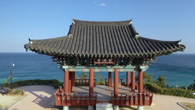 Scenery of a Coastal Pavilion under a Clear and Blue Sky