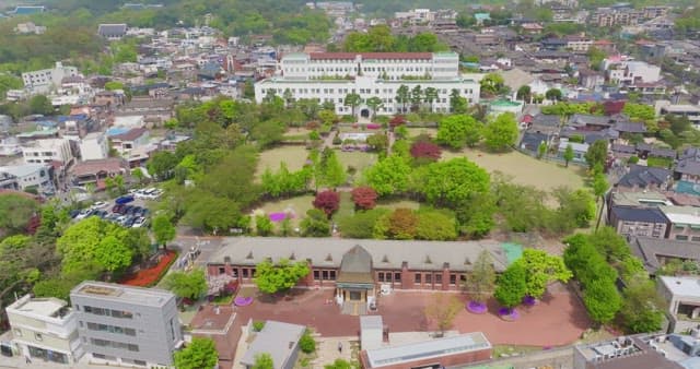 View of a city with lush greenery