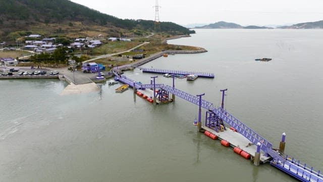 Scenic coastal village with a pier