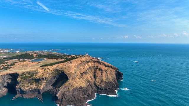 Scenic island with rocky cliffs and ocean