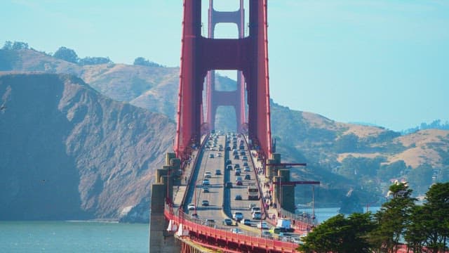 Golden Gate Bridge Crowded with Cars