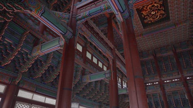 Inside Gyeongbokgung Palace, with the splendid Dancheong