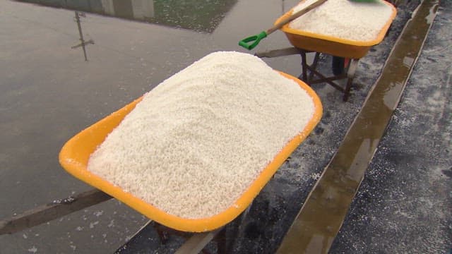 Scenery of salt pond on a cloudy day