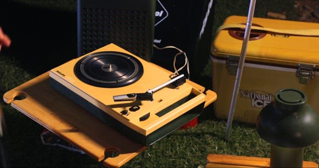 Setting Up a Vintage Record Player Outdoors