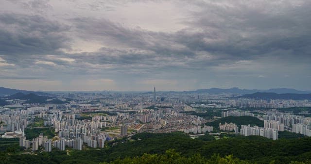 Panoramic view and sky of Seoul, the metropolitan city from day to evening