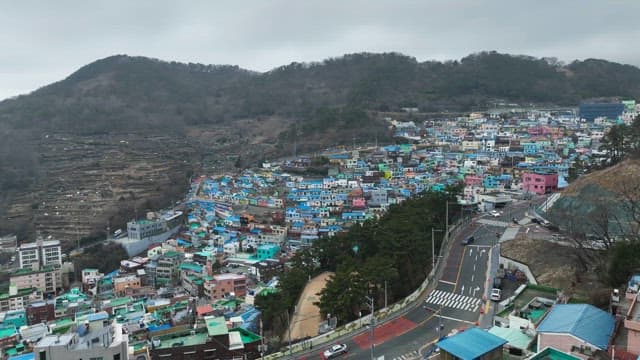 Colorful hillside village with vibrant houses