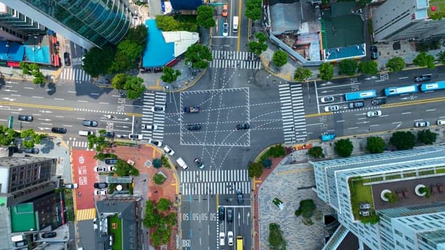 Overhead View of a Busy Urban Intersection