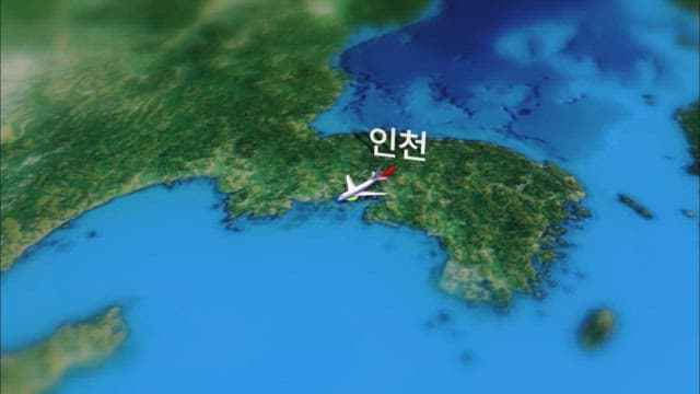 Stylized map for flights from Incheon to Dallas