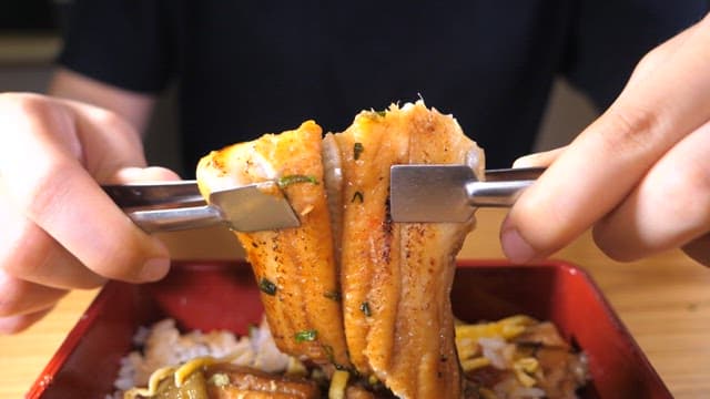 Close-up of Eel Dish Being Served