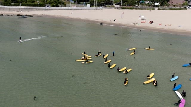 Surfers Taking Lesson on a Sunny Beach