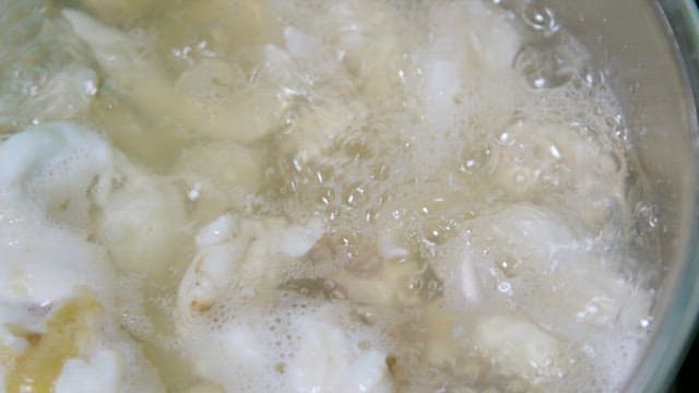Squid offal boiled in boiling water in a pot