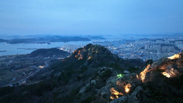 Cityscape view from a mountain at dusk