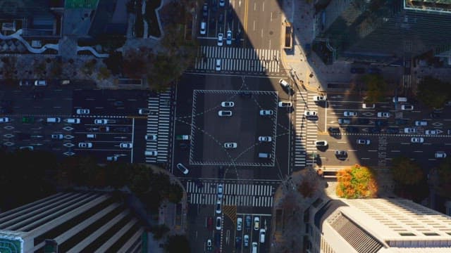 Bustling city intersection with traffic