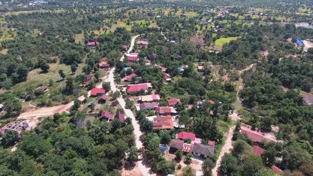 Rural village surrounded by lush greenery
