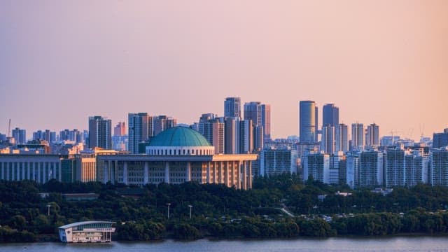 City ​​view at sunset
