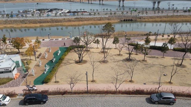 Park by the river with a walking path