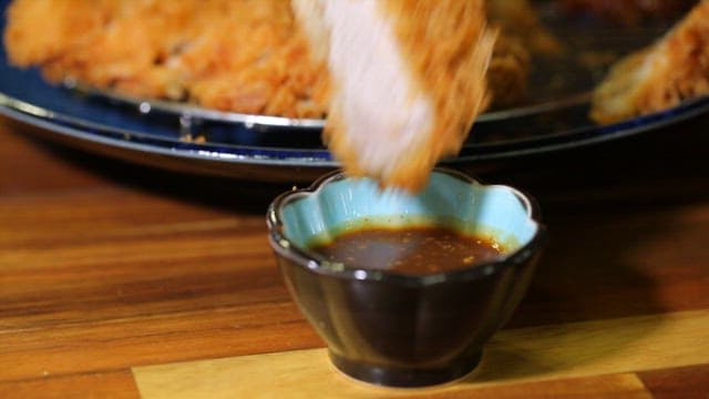 Pork cutlet dipped in rich sauce
