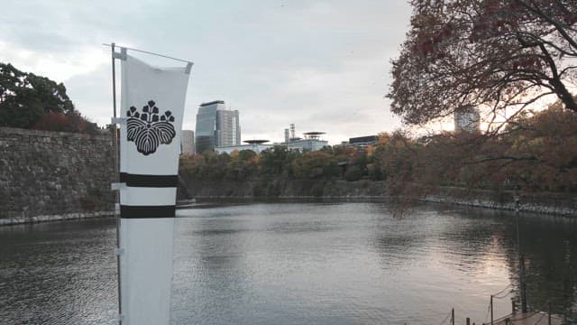 Serene river with a cityscape backdrop