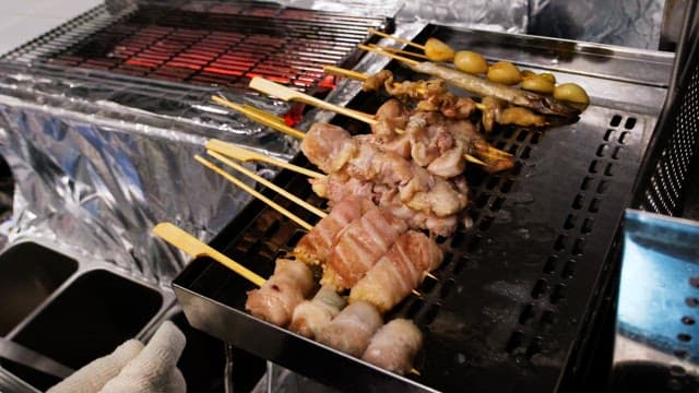 Variety of skewers and grills prepared in the kitchen