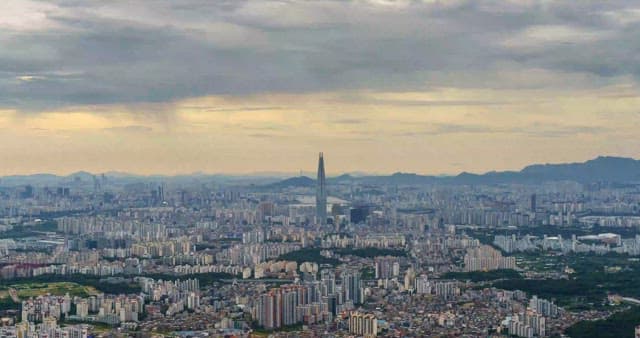 Panoramic view and sky of Seoul, the metropolitan city from day to evening