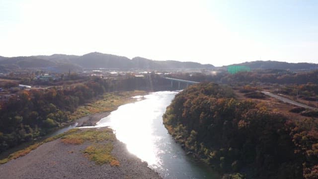 Sparkling, flowing river on a sunny and clear day