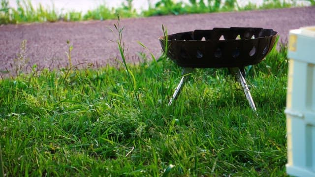 Camping stove and firewood on the grass