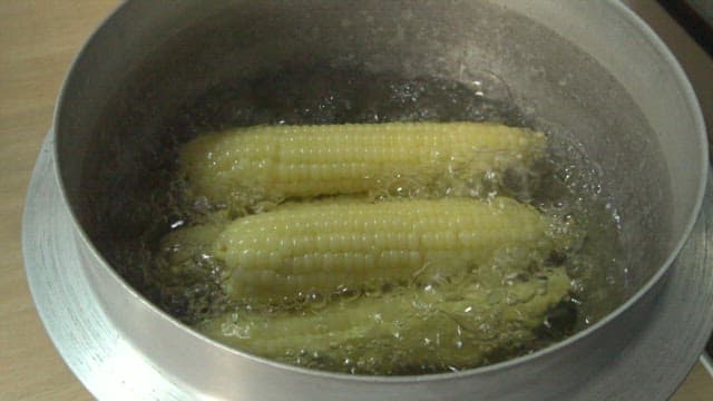 Delicious yellow corn cooked in a pot