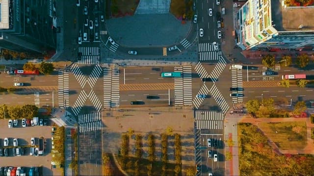 Aerial View of City Intersection and Traffic
