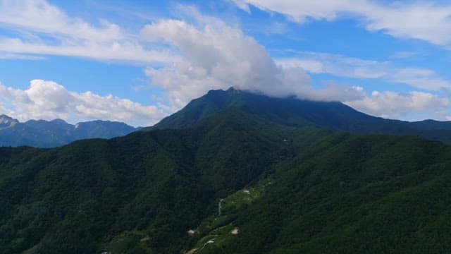 Vast mountain landscape under a blue sky