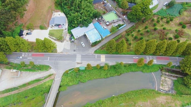 Rural village with roads and greenery