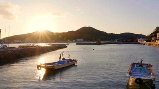 Serene Harbor at Sunset with Fishing Boats