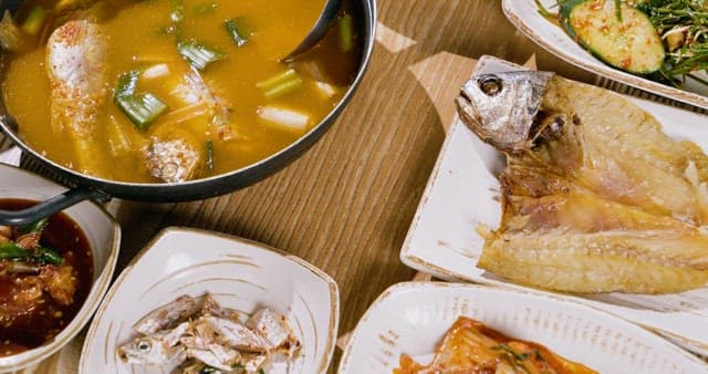 Table of Neat Korean Grilled Fish