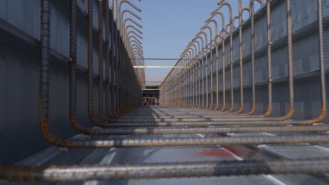 Steel reinforcement bars in a construction site