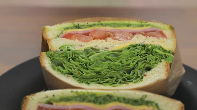 Ham and Cheese Sandwich Filled with Fresh Lettuce