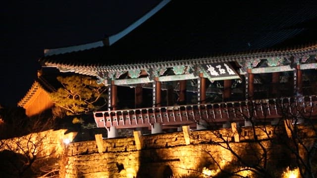Traditional Korean Pavilion at Night