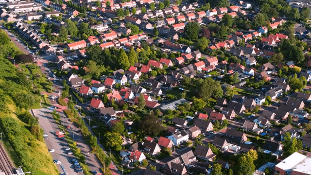 Aerial view of a suburban neighborhood