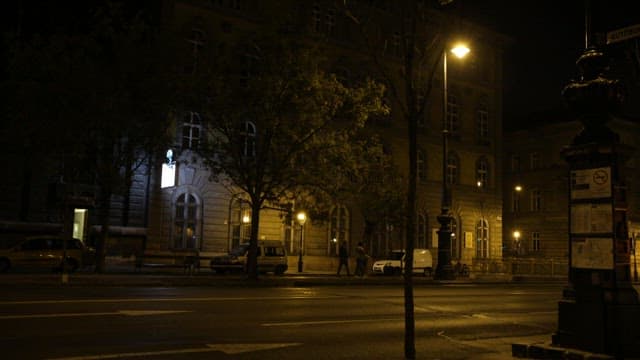 Quiet nighttime streets with illuminated by streetlights