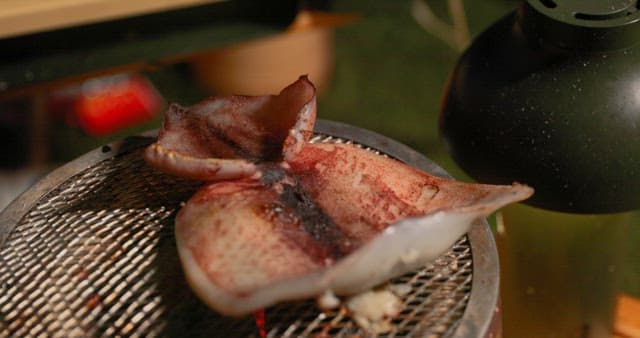 Preparing Squid on a Grill Outdoors