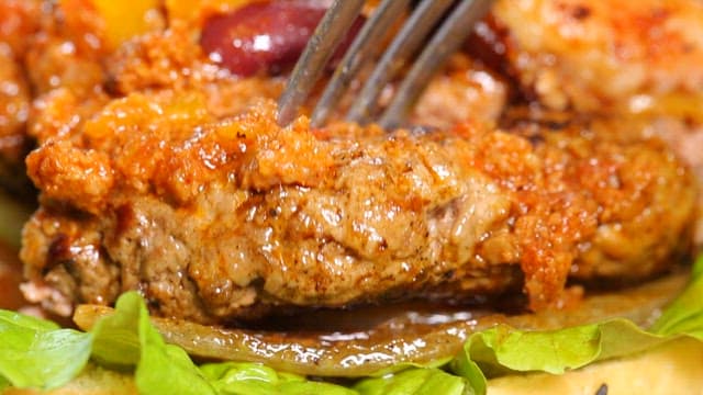 Juicy grilled patty with sauce of hamburger